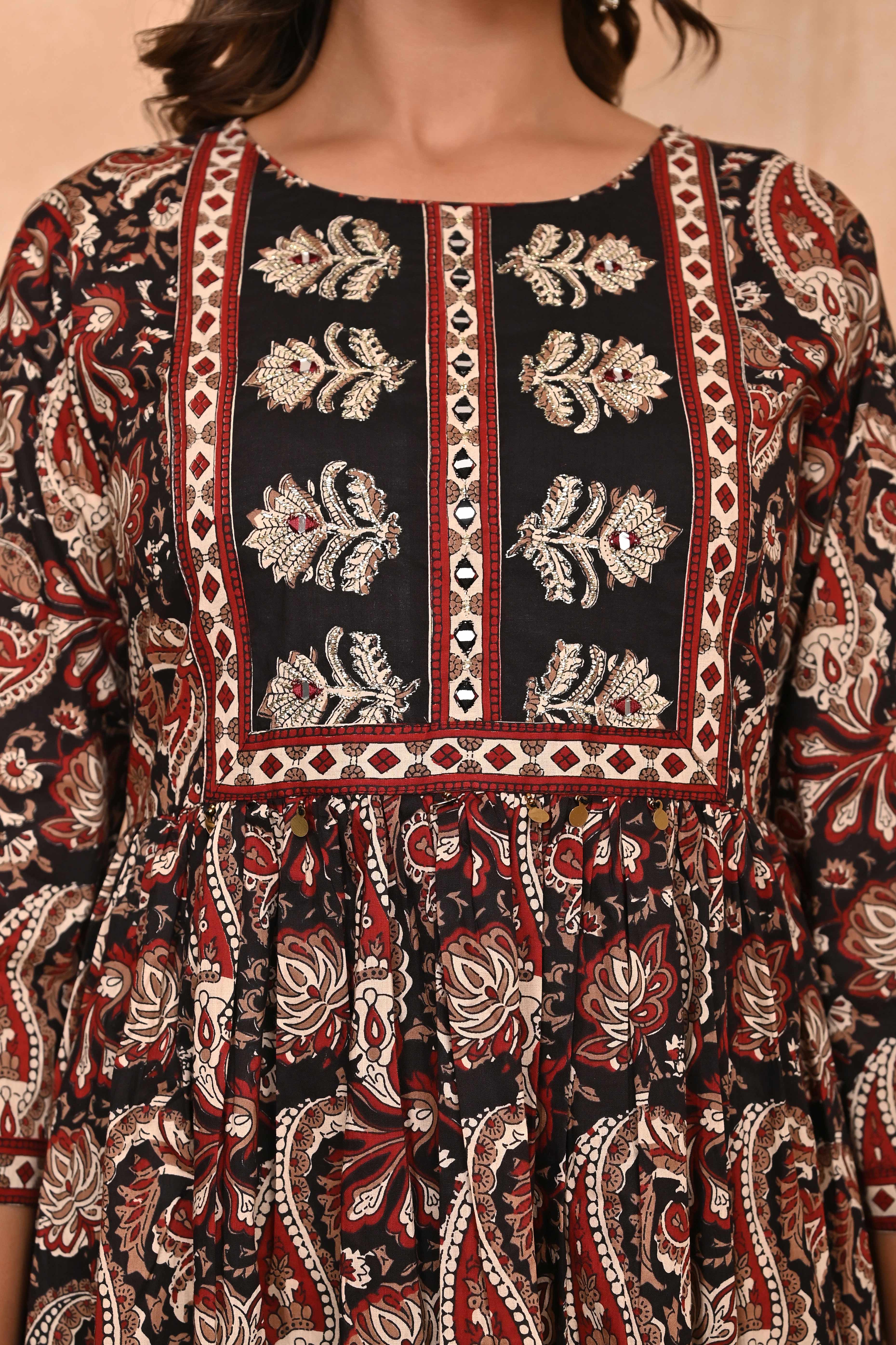 Regal Black Paisley Anarkali Suit in Breathable Cotton Fabric for Effortless Style