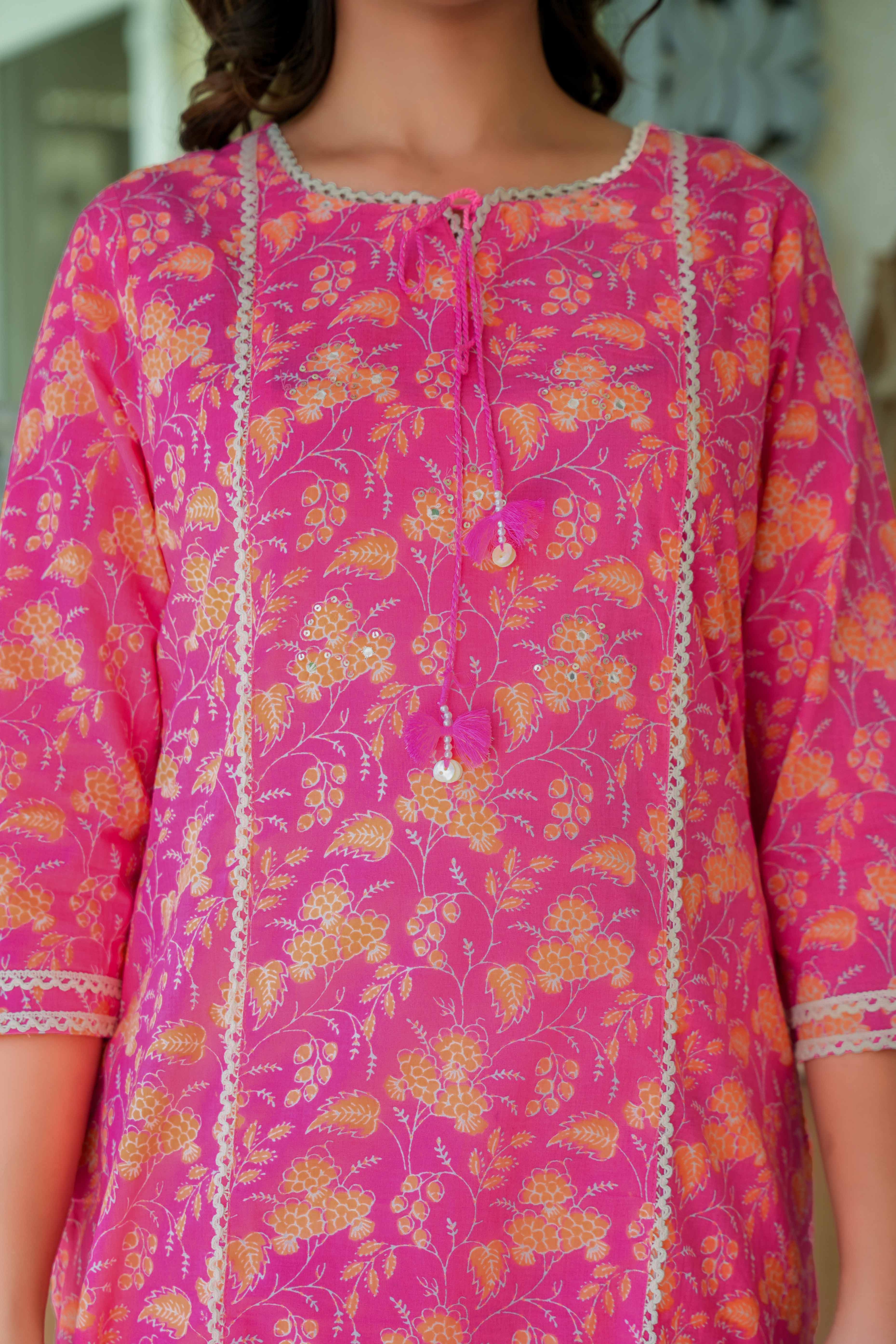 Pure Cotton Pink Floral Printed Straight Salwar Suit for the Perfect Blend of Comfort and Style