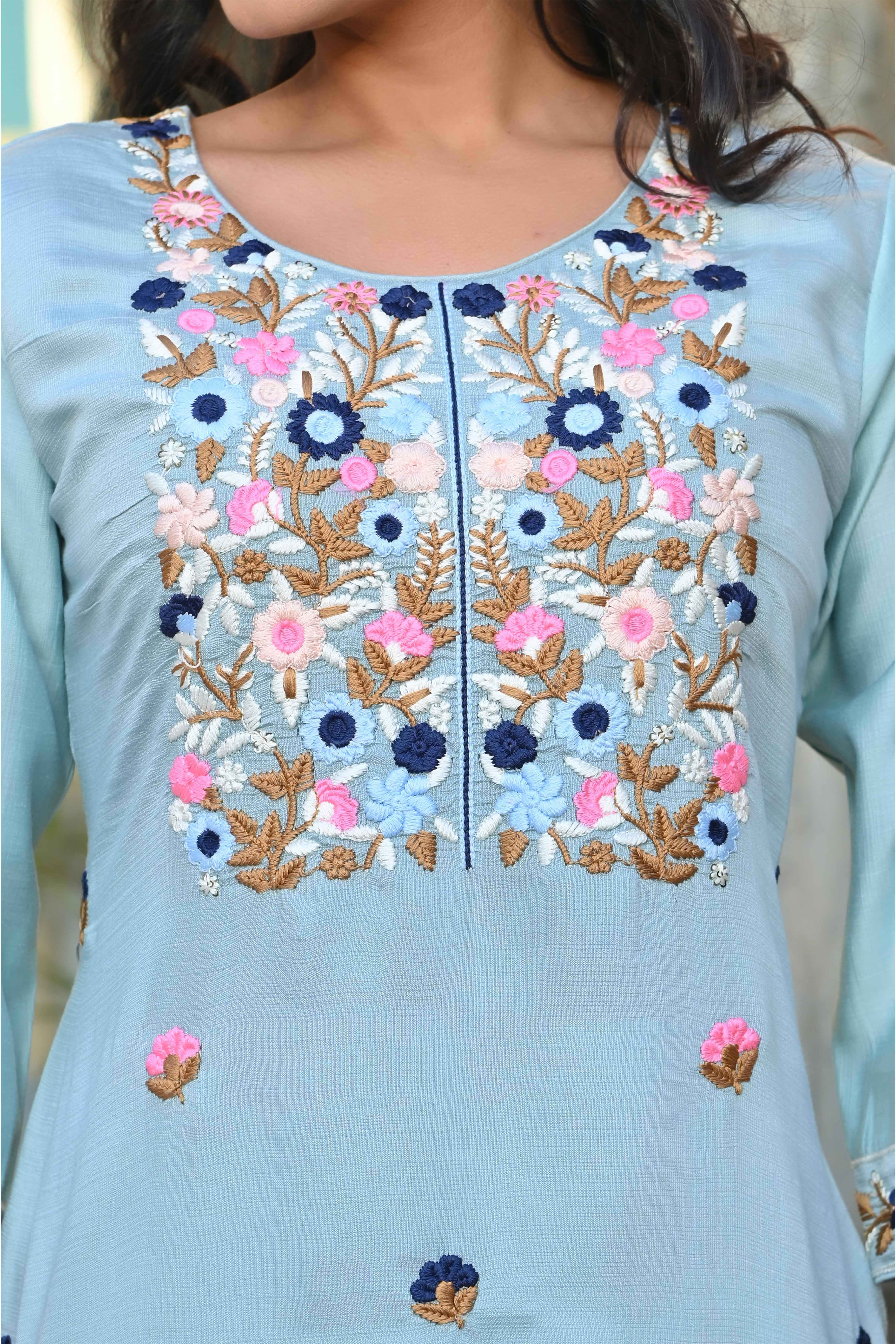 Grey Sequins Embroidered Viscose Salwar Suit