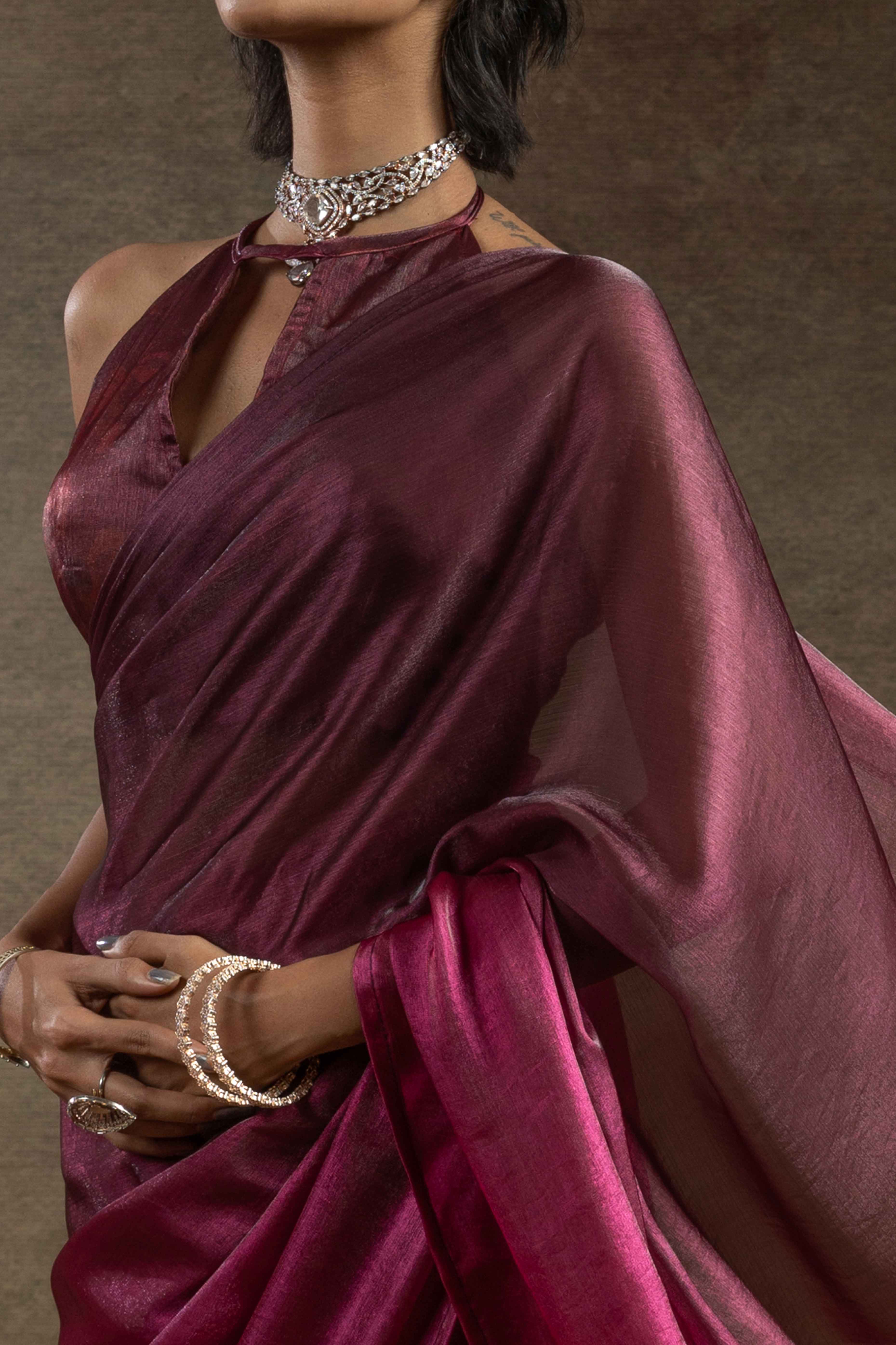 Magenta Ready-to-Wear Chiffon Saree in Minimal Solid Pattern for a Classy Vibe