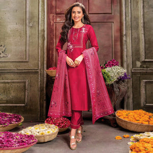 Pink Handwork Embroidered Viscose Salwar Suit