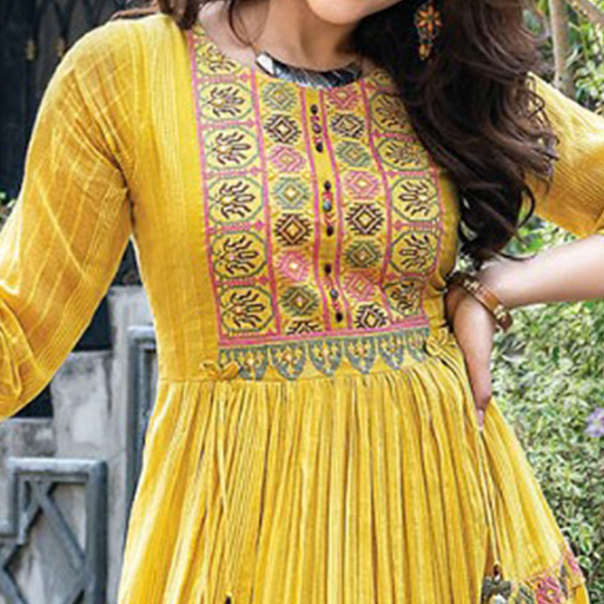 Mustard Embroidered Cotton Gown