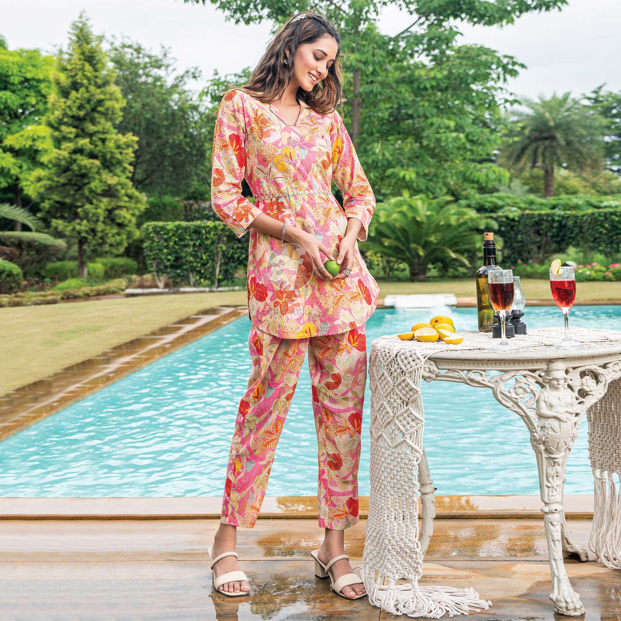 Pink Floral Printed Pure Cotton Co Ord Set