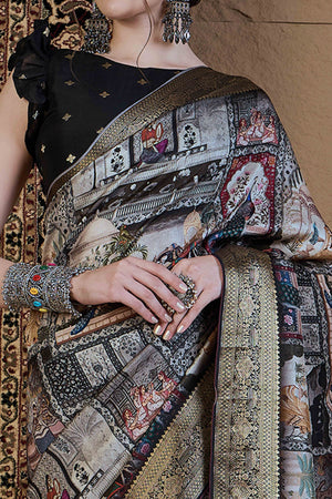 Black Abstract Print Printed Viscose Saree