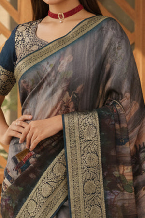 Elegant Multicolor Floral Viscose Saree Highlighted With Intricate Weaving Border & Tassel Pallu