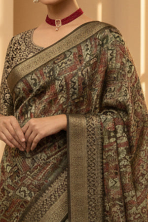 Elegant Brown Floral Viscose Saree Highlighted With Intricate Weaving Border & Tassel Pallu
