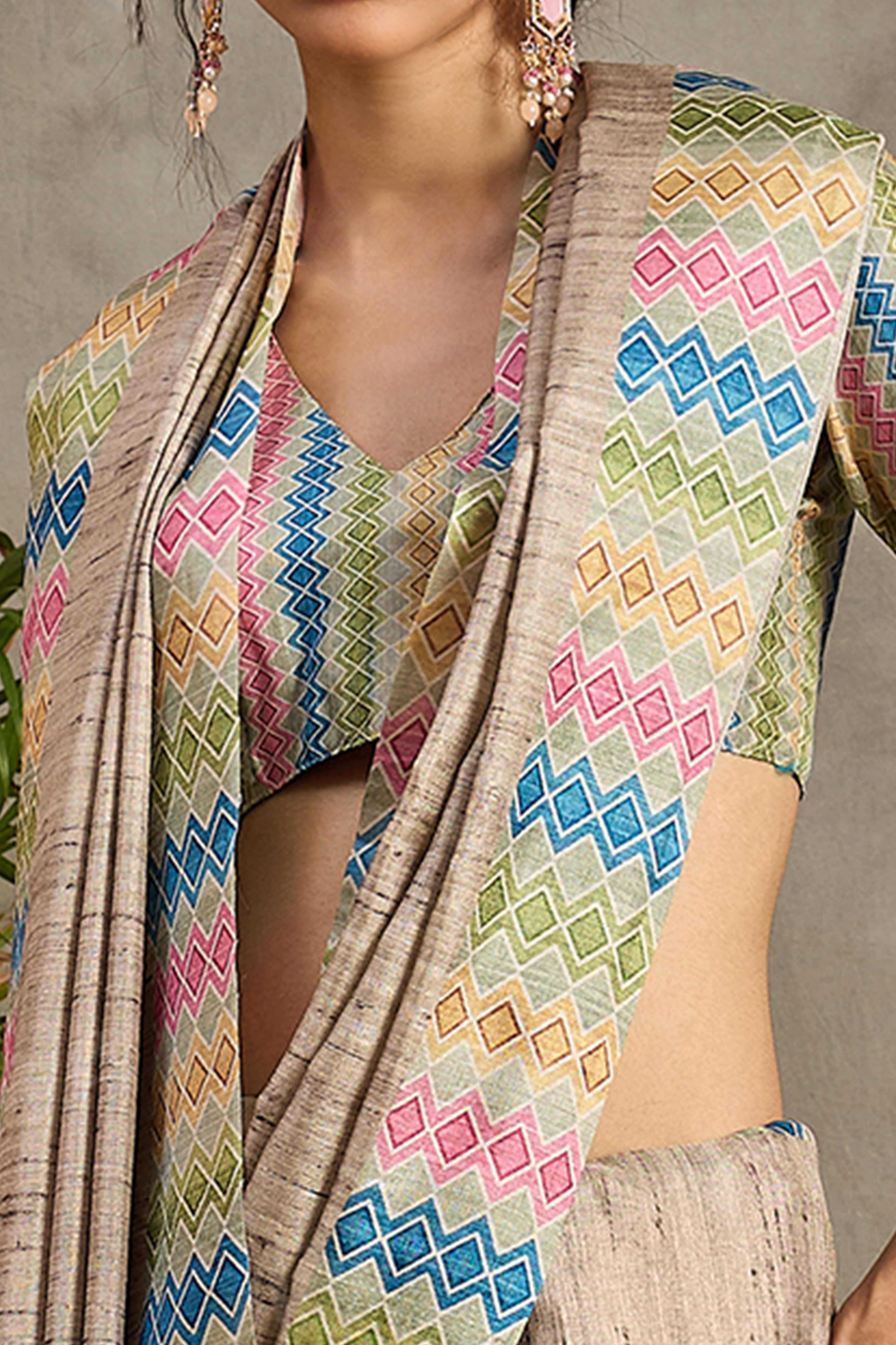 Subtle Grace Beige Woven Cotton Silk Saree with Ethnic Touch