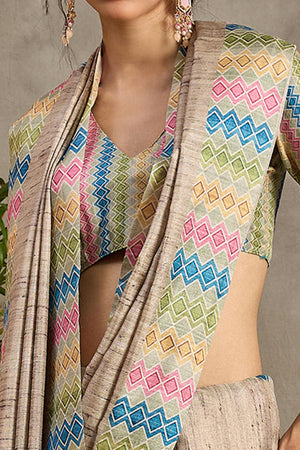 Subtle Grace Beige Woven Cotton Silk Saree with Ethnic Touch
