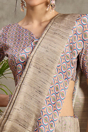 Beige Ethnic Cotton Silk Saree with Intricate Handwoven Details