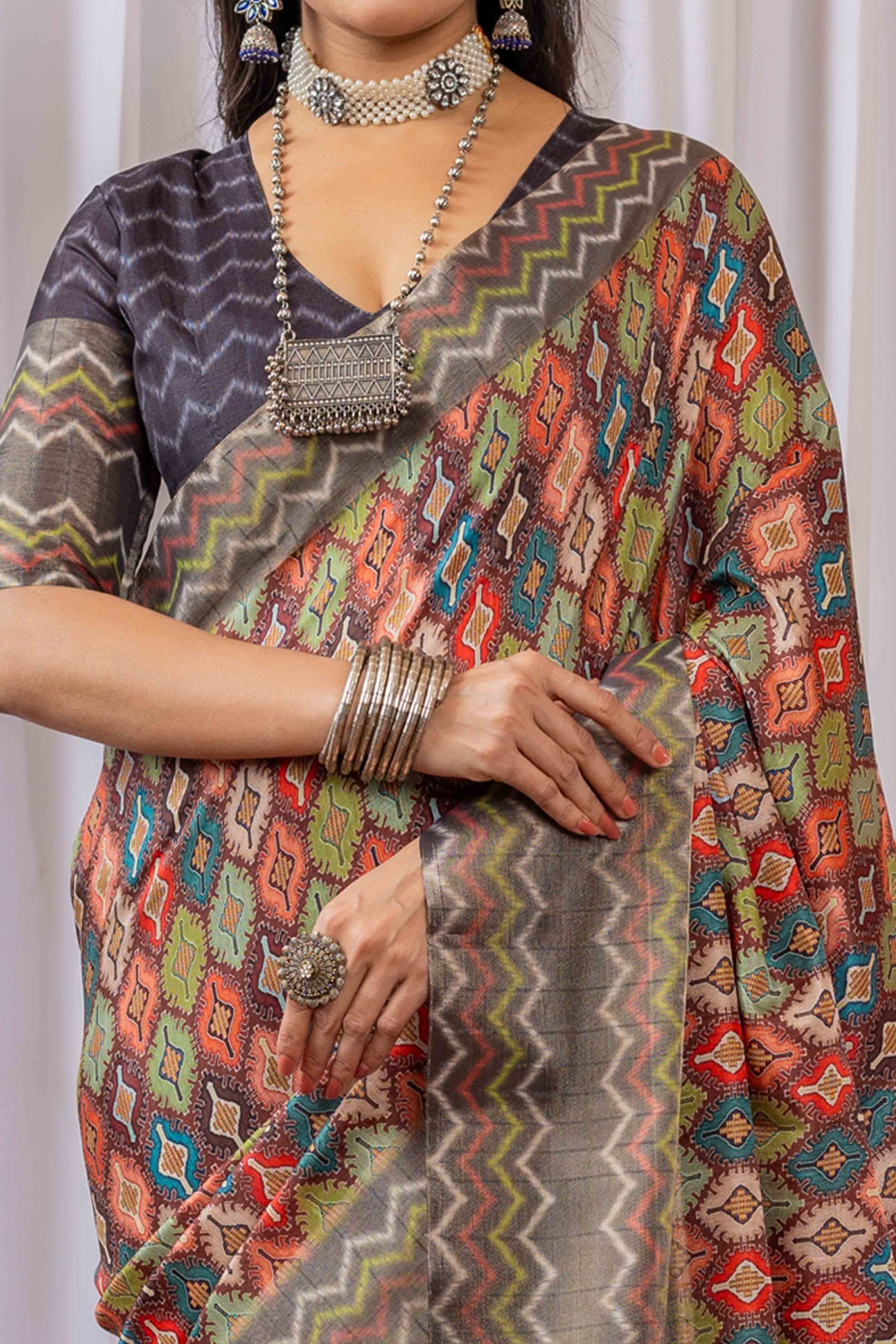 Multicolor Cotton Silk Saree with Digital Abstract Prints