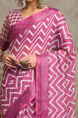 Pink Pure Linen Saree with Intricate Zari Work