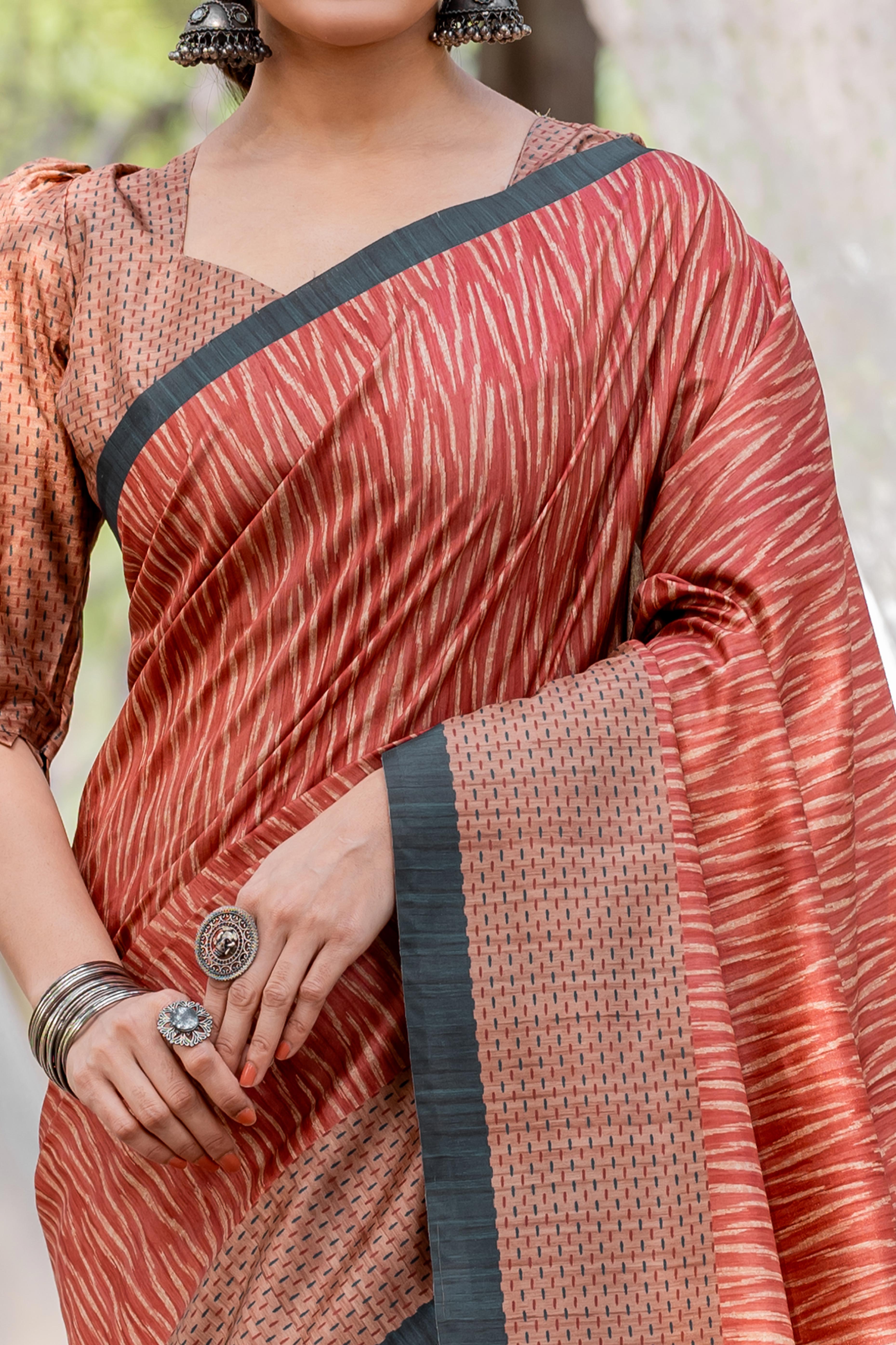 Maroon Kozi Cotton Silk Saree Showcasing Digital Prints and Soft Tassel Edging