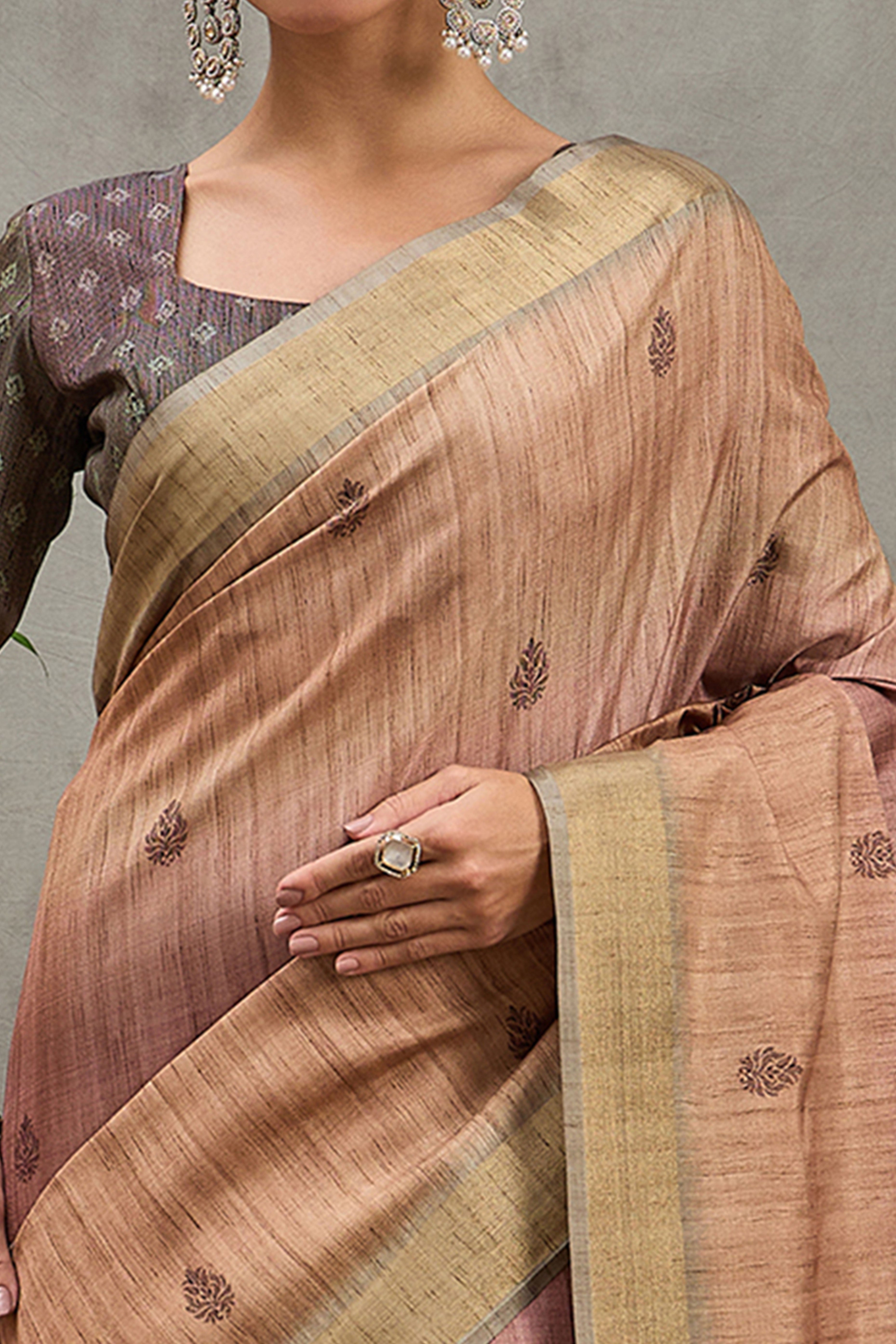 Beige Festive Wear Art Silk Saree Featuring Intricate Floral Weaving