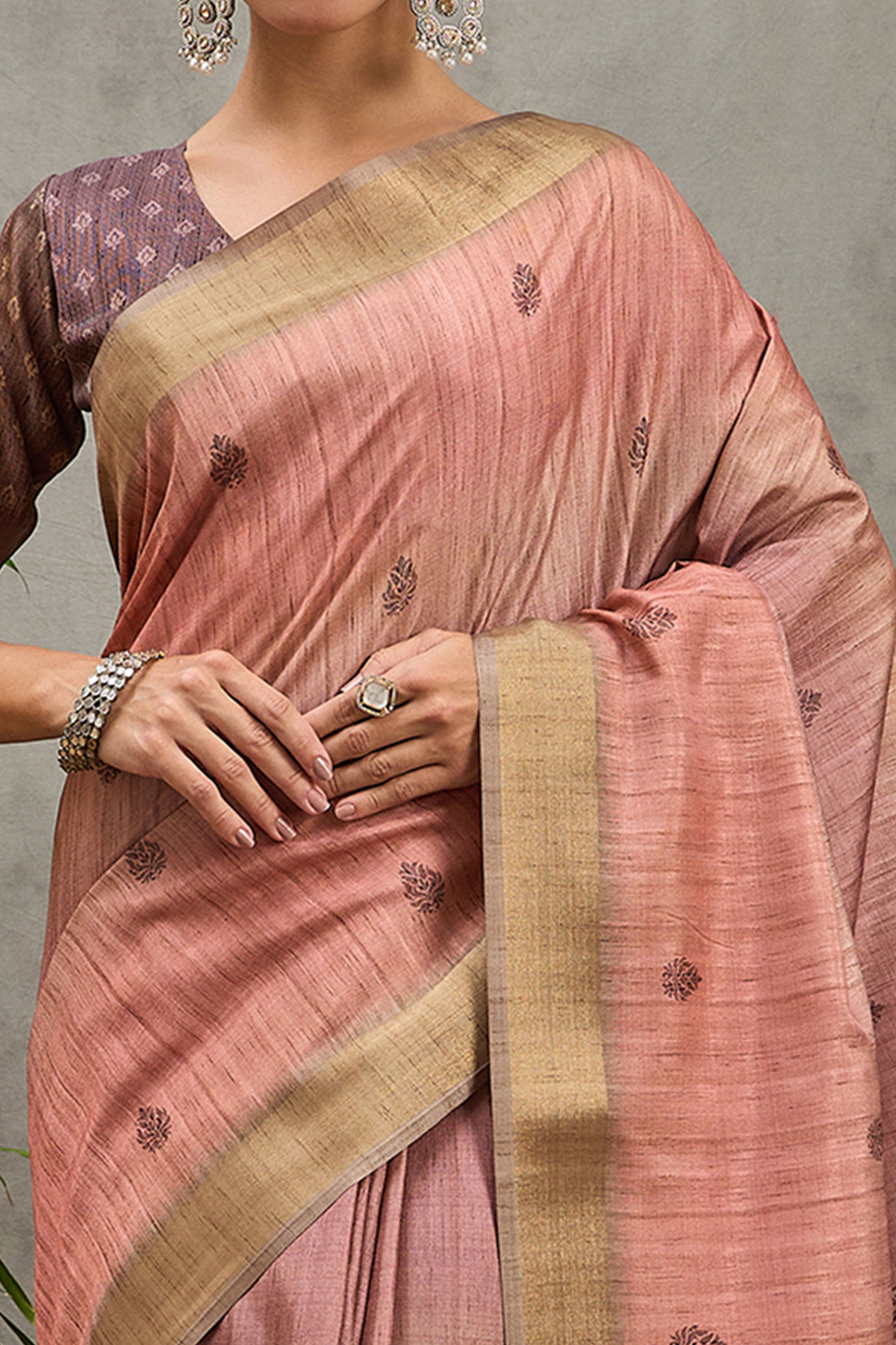 Peach Festive Wear Art Silk Saree Featuring Intricate Floral Weaving