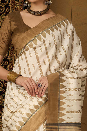 Offwhite Printed Bhagalpuri Silk Saree
