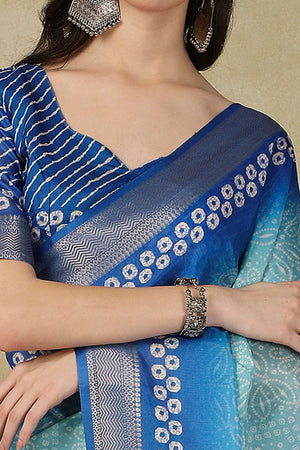 Luxury Blue Bandhani Print Cotton Silk Saree Featuring Weaving Border & Tassel Pallu