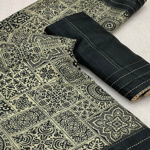 Black Ajrakh Printed Tussar Silk Saree