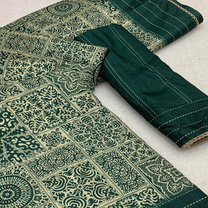 Green Ajrakh Printed Tussar Silk Saree