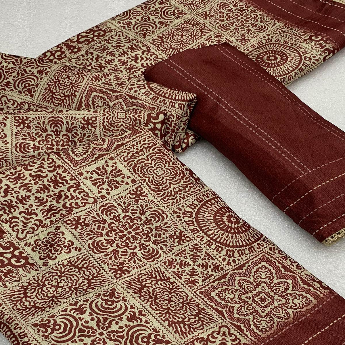 Rust Ajrakh Printed Tussar Silk Saree