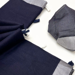 Dark Blue Solid Pure Linen Saree With Zari Woven Border