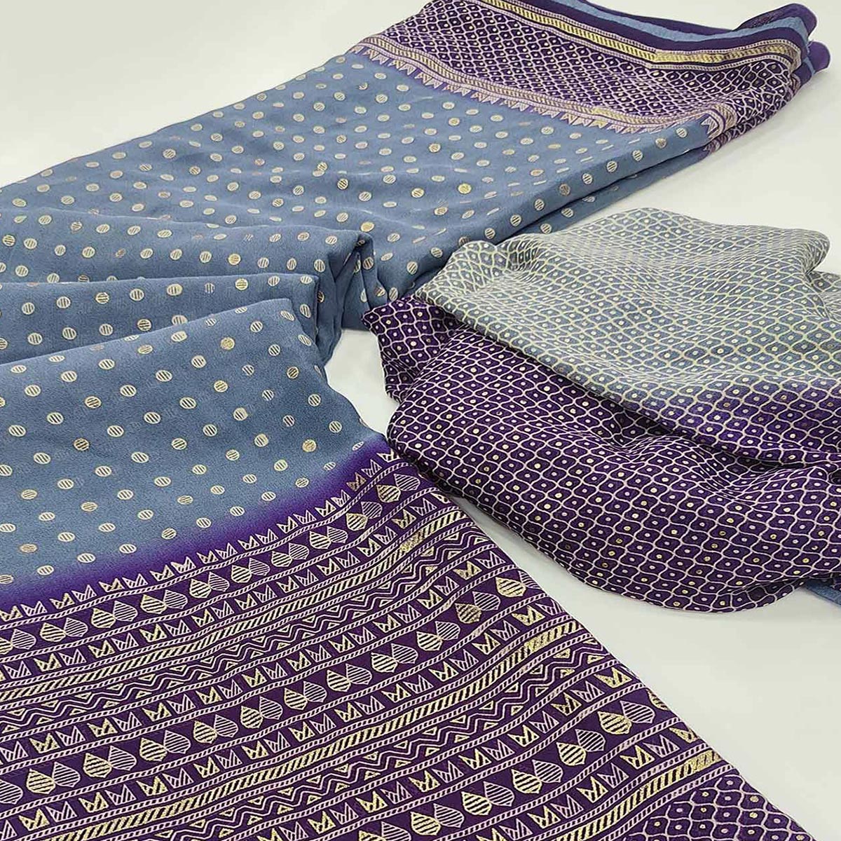 Grey Foil Printed Georgette Saree
