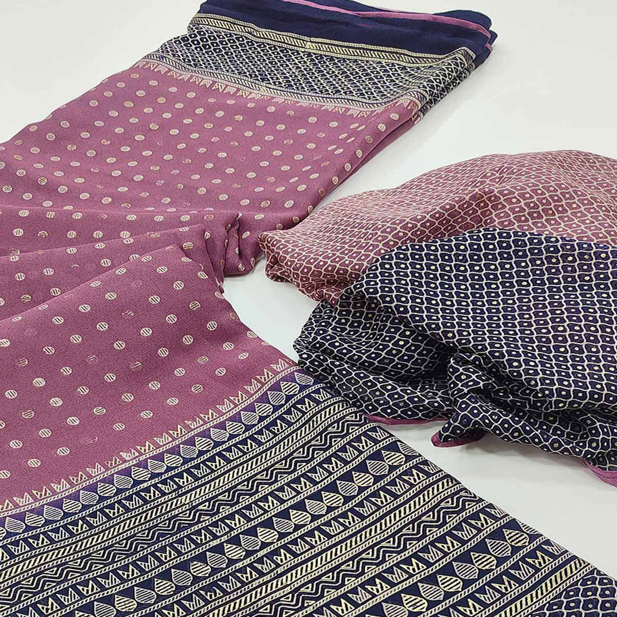 Pink Foil Printed Georgette Saree