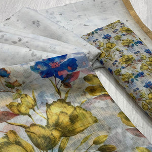 White Floral Printed Chanderi Saree