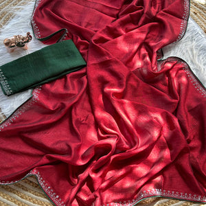 Red Partywear Vichitra Silk Saree Featuring Exquisite Swarovski Stone Work