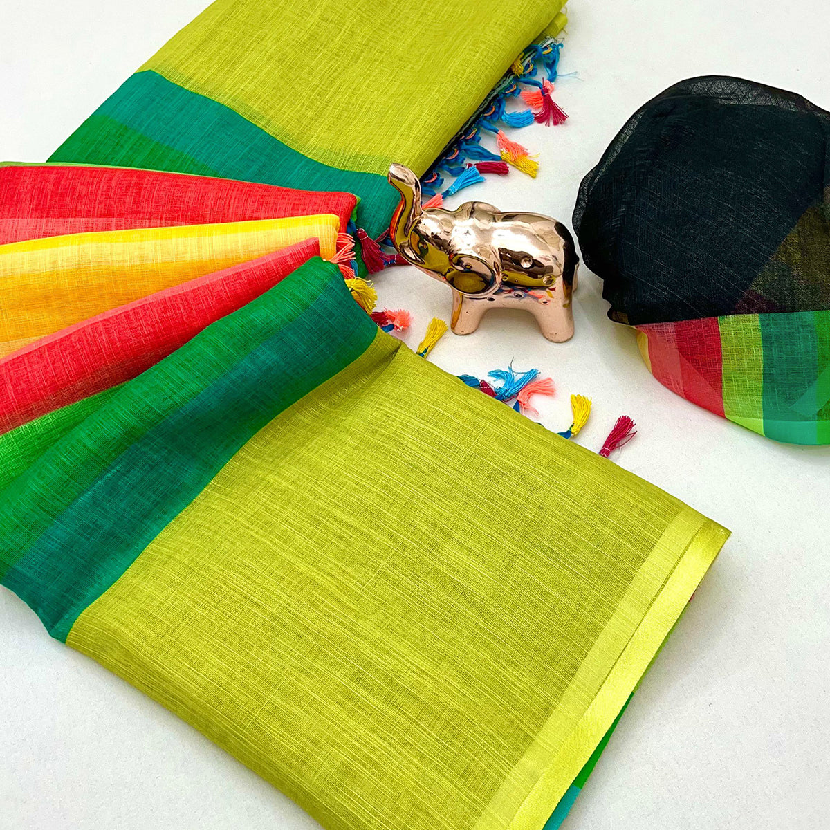 Soft & Comfortable Green Linen Saree with Modern Printed Styling