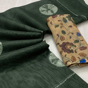Green Batik Printed Linen Saree