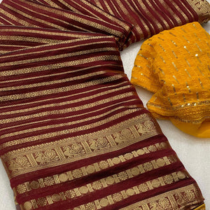 Maroon Zari Work Woven Organza Saree