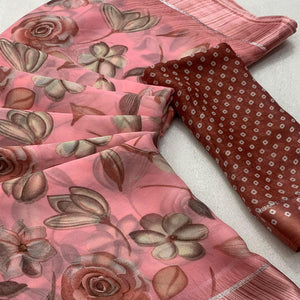 Peach Floral Printed Chiffon Saree