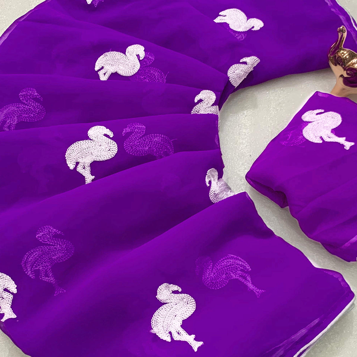 Purple Georgette Saree With Intricate Bird Pattern Thread Embroidery