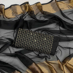 Black Woven Chiffon Saree With Zari Border