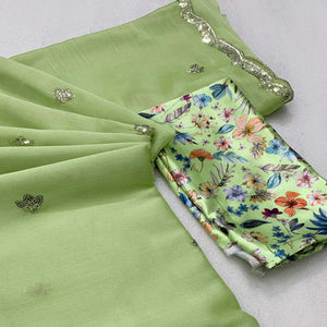 Green Floral Sequins Embroidered Chiffon Saree