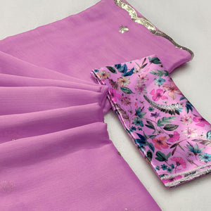 Pink Floral Sequins Embroidered Chiffon Saree