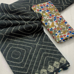 Black Bandhani Printed Linen Saree With Delicate Tassel Border