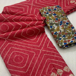 Gajari Pink Bandhani Printed Linen Saree With Delicate Tassel Border