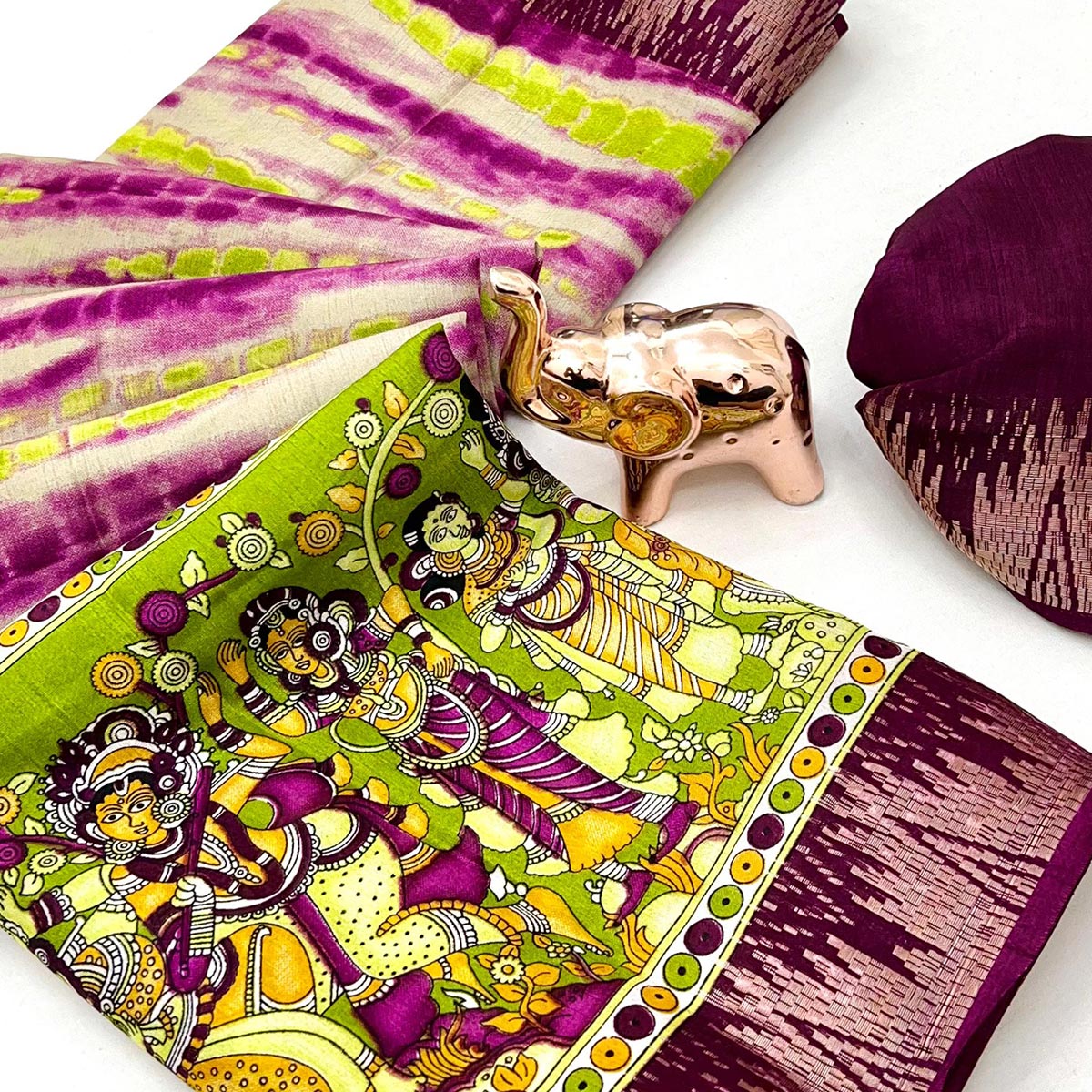 Purple Soft Mulmul Cotton Saree Featuring Artistic Kalamkari Concept Prints