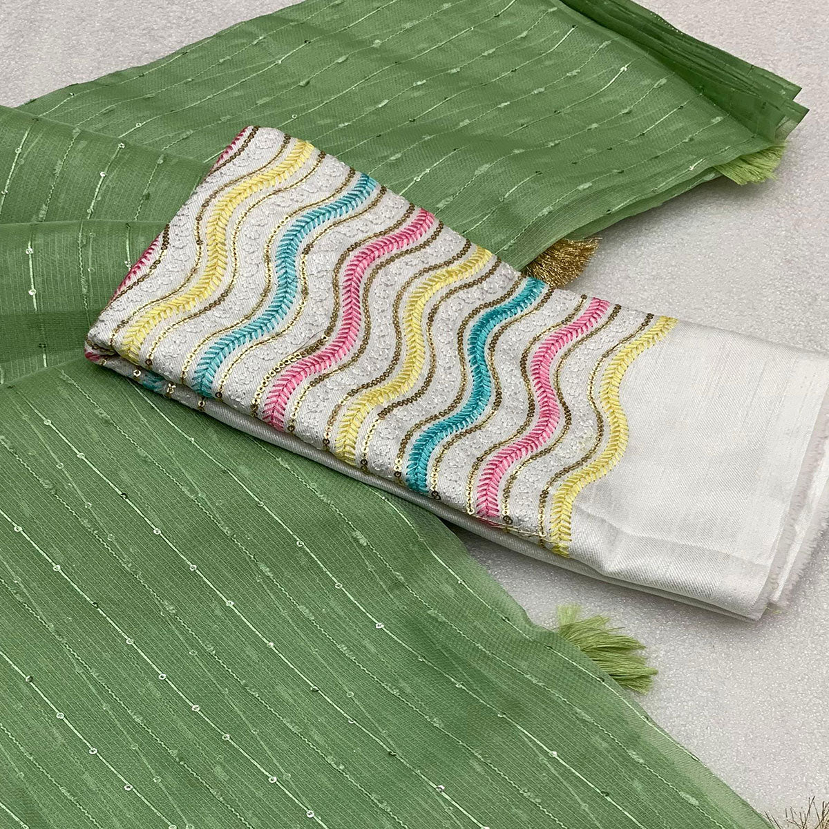 Green Sequins Embroidered Organza Saree