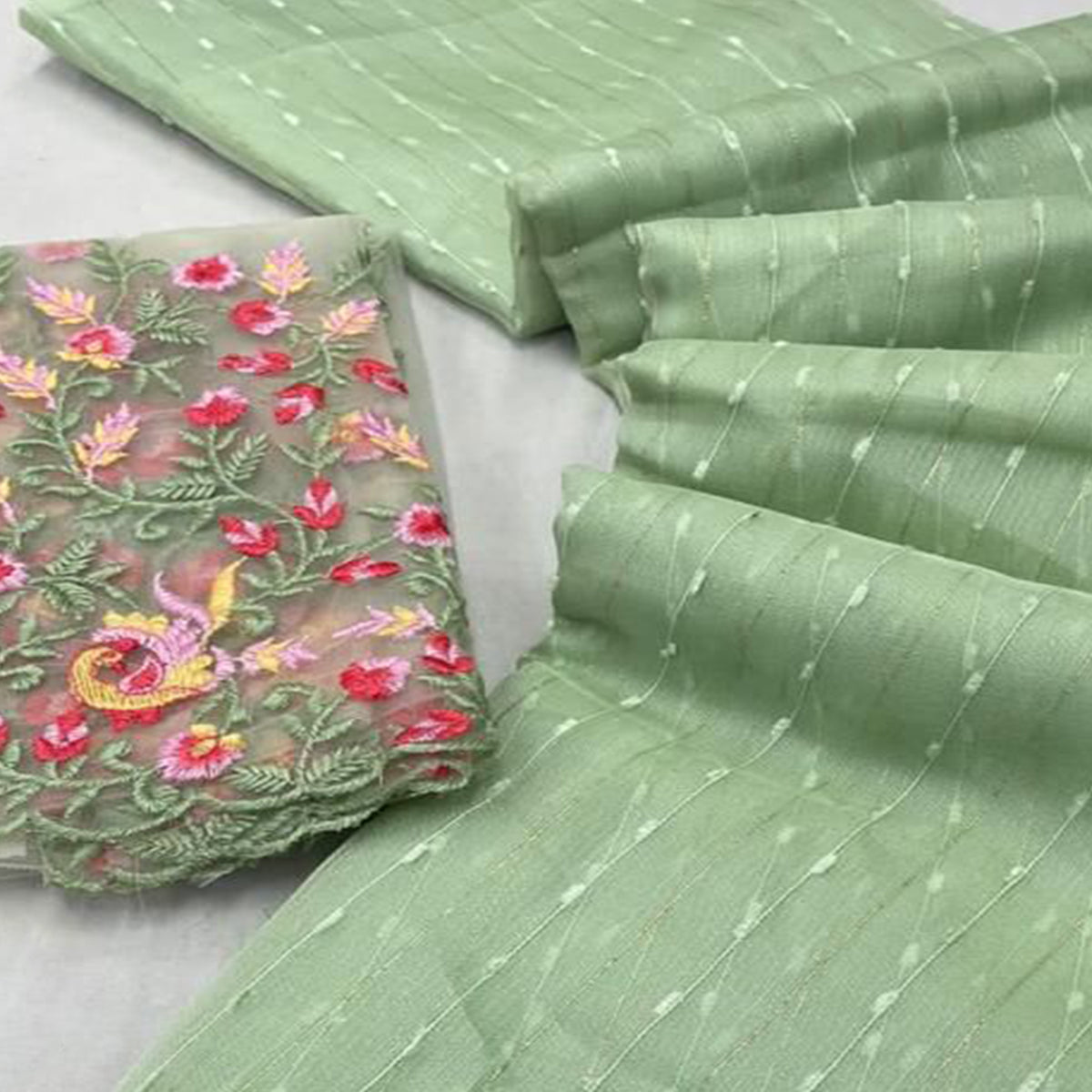 Green Sequins Embroidered Organza Saree With Tassels