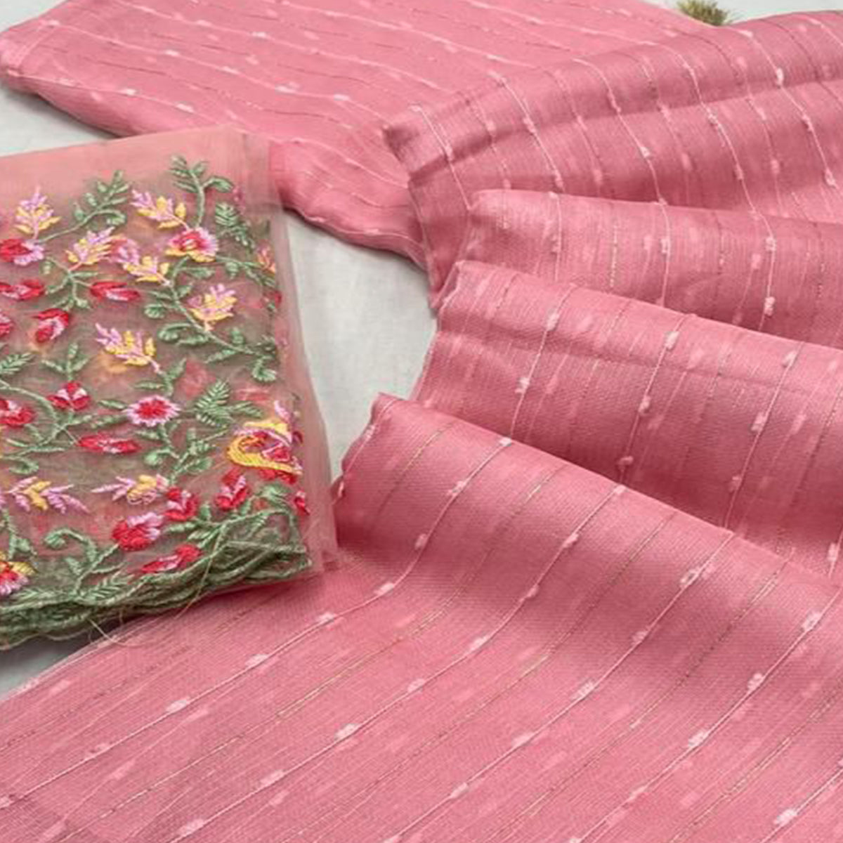 Peach Sequins Embroidered Organza Saree With Tassels