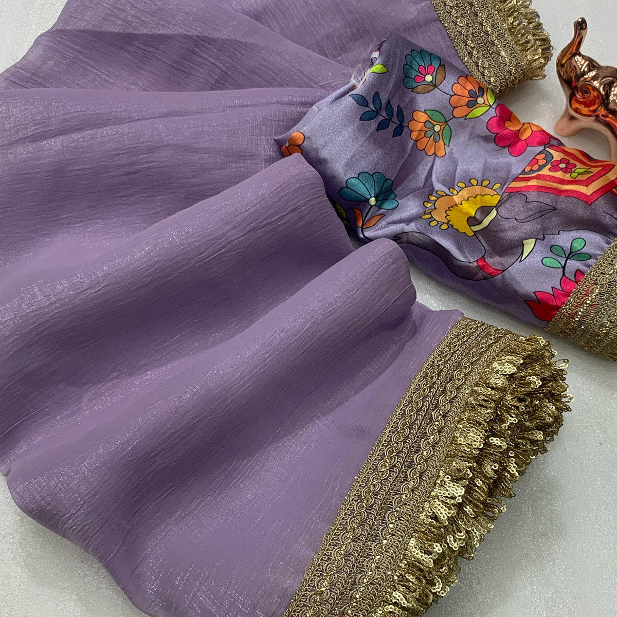 Lavender Solid Fancy Fabric Saree With Zari Sequins Lace Border