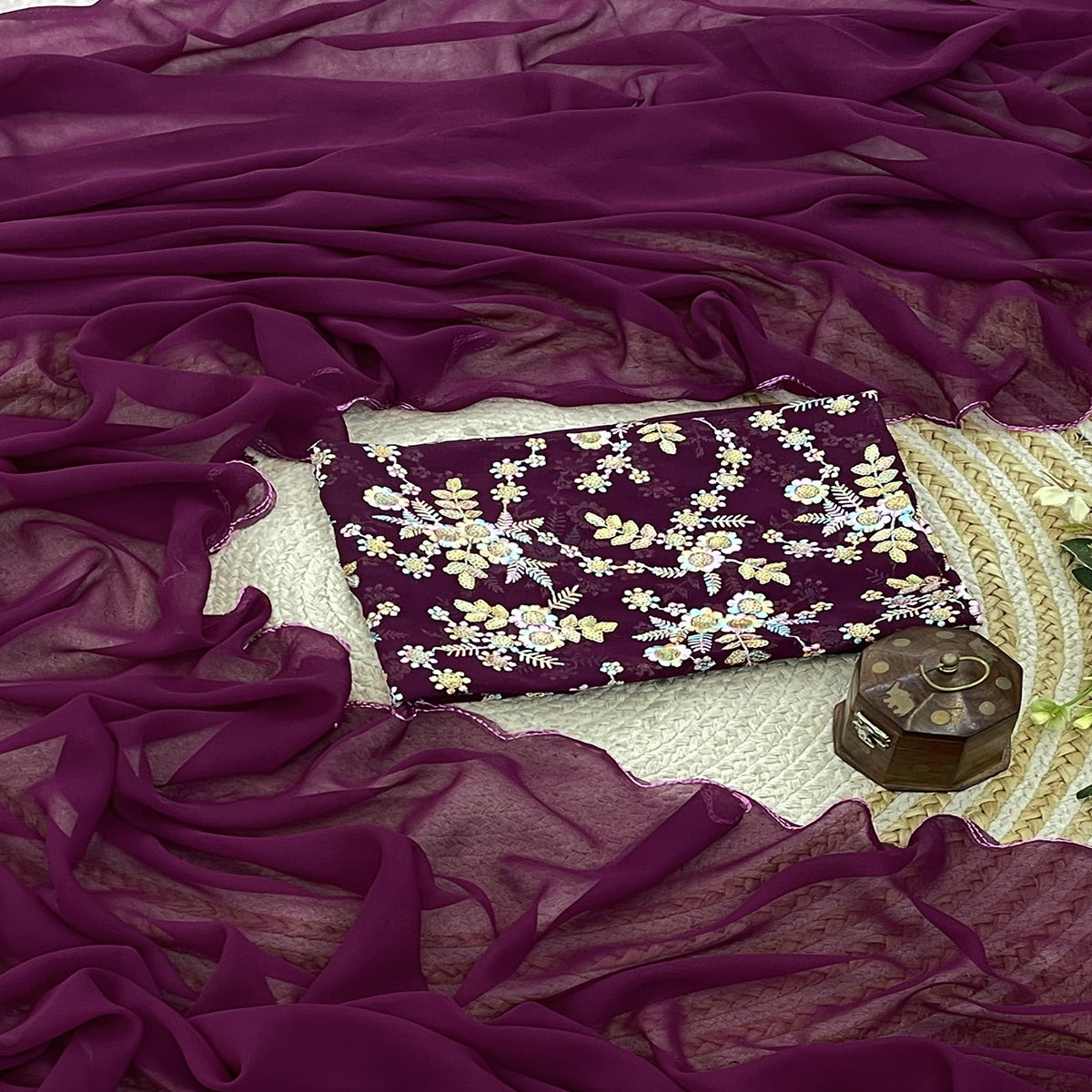 Purple Solid Georgette Saree