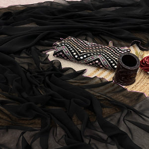 Black Solid Georgette Saree