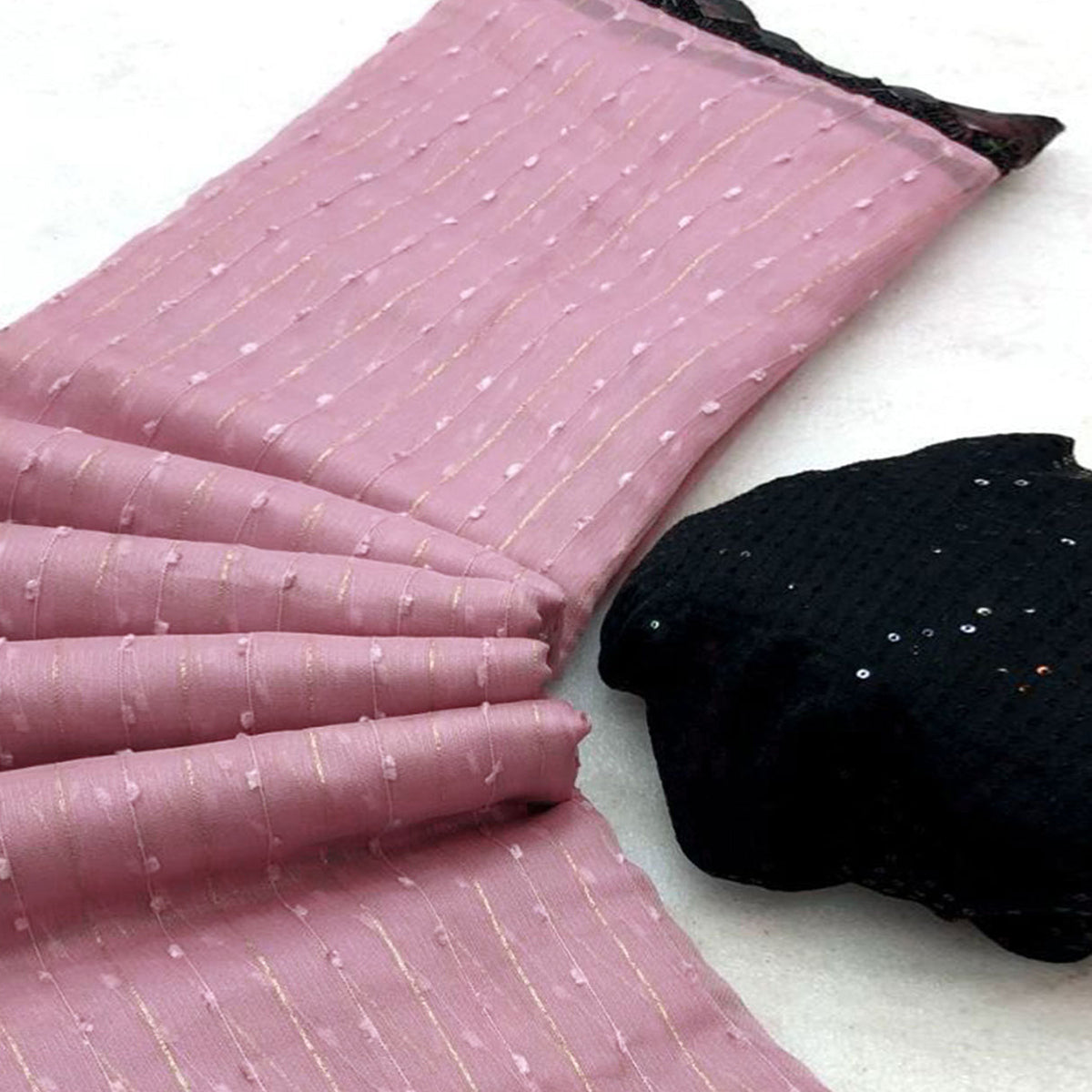 Dusty Pink Woven Organza Saree With Beads Work Border