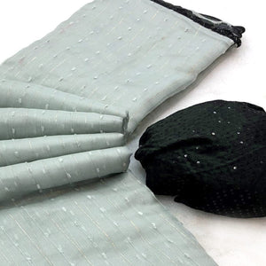 Grey Woven Organza Saree With Beads Work Border