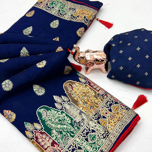 Blue Luxury Pure Silk Saree Crafted With Floral Meenakari Foil Print & Trendy Tassel Pallu