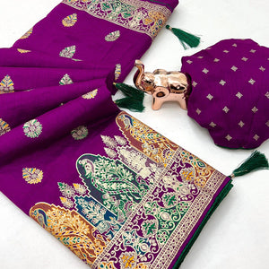 Dark Magenta Luxury Pure Silk Saree Crafted With Floral Meenakari Foil Print & Trendy Tassel Pallu