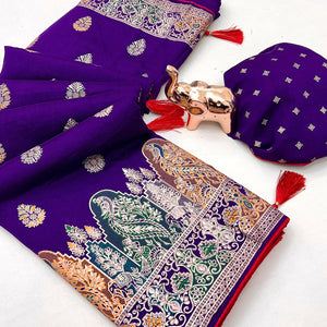 Royal Purple Luxury Pure Silk Saree Crafted With Floral Meenakari Foil Print & Trendy Tassel Pallu